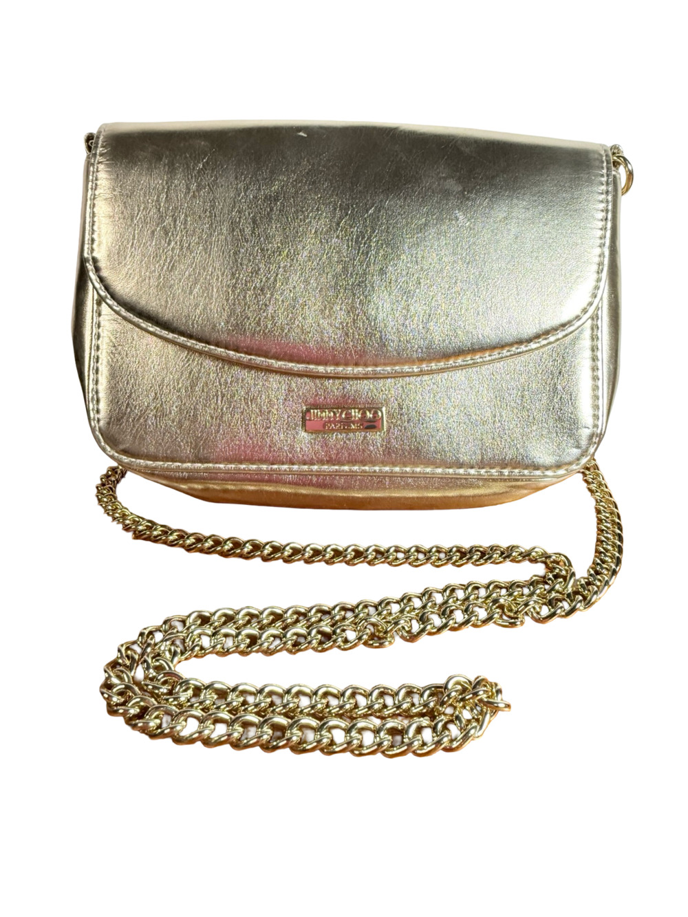 Jimmy Choo Parfums Gold Shoulder Bag Crossbody Clutch Handbag Chain Strap NWT